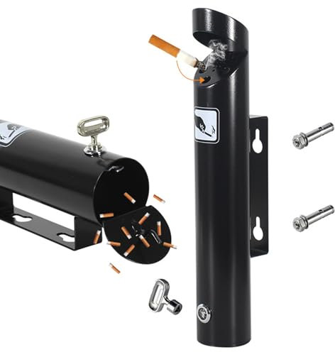 Miuxe Smaltimento di Mozziconi di Sigaretta Muro Posacenere da Esterno Cestino per Sigarette Cilindro in Acciaio Inossidabile Montato Parete, Contenitore per Cenere Commerciale di Grande capacità