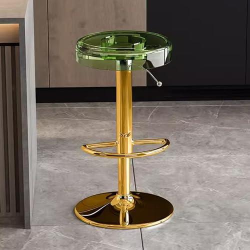 Barhocker Höhenverstellbar 360° Drehbar, Barhocker mit Fußstütze, Küchenhocker Esszimmerstühle Drehbar Bistrohocker für Küche Bar Café(Green+Gold Leg,34 * 62-82cm)