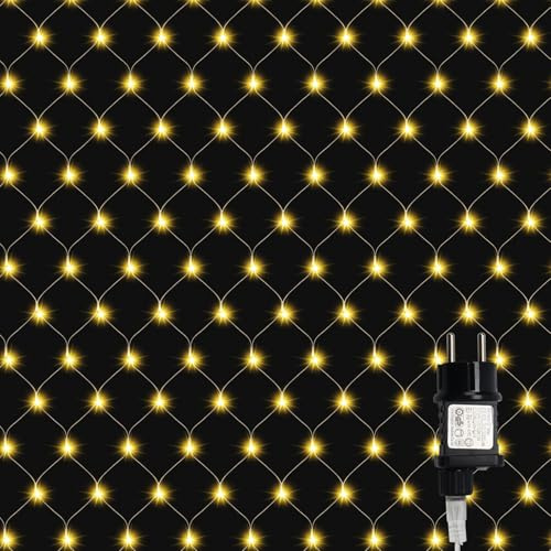 Cecaylie 1.5x1.5m lichternetz außen & inne, LED Warmweiß lichternetz mit 8 Modi + Memory-Funktion, IP44, zur Dekoration von Balkonen, Gärten und Häusern verwendet werden