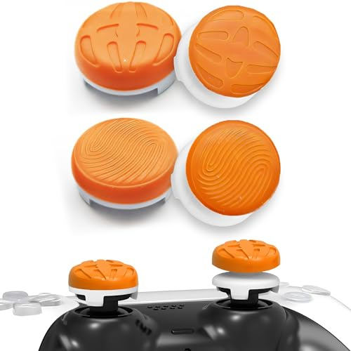 TEUVO Thumbsticks Grips, 4Pcs Silicone Capuchon Joystick pour Manette PS4 & pour Manette PS4 à Améliorer Viser, Contrôle et Précision, Réduire Pouce Glisser, Orange