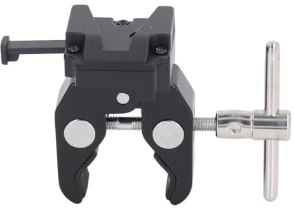 Plyisty V Mount Battery Adapter with Clamp, V Mount Battery Clamp with Quick Release Plate, Adjustable Clamp Jaws for Steel Pipes, Tripod Legs, Tables, Light Stands