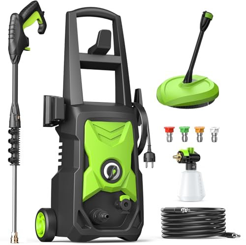 Hochdruckreiniger mit 4 Hochdruckdüsen,Leistungsstarker Strahlreiniger,Flächenreiniger 8m Hochdruckschlauch|11m Netzkabel|Bürsten,Hochdruckpistole für Terrassen,Autos,Höfe,Zäune Cleanwise Leicht