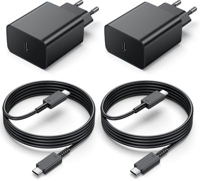 Lot de 2 pour Chargeur Rapide Samsung, 45W Chargeur USB C Charge Rapide et 2M Câble pour Samsung Galaxy S24/S23/S22/S21 Ultra/S20/Note 20/10/9/8/A73/A53/A52/S10/S9, KRSEUB Type C Secteur Prise Noir