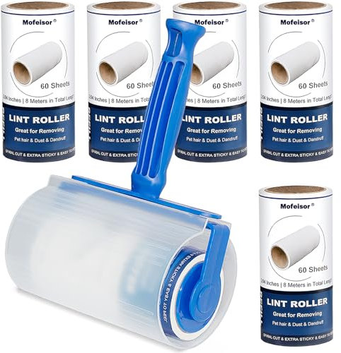 Fusselrolle Tierhaare & Fusselroller Kleidung | 360 Blatt Haarentferner (1+6 Rollen) mit Staubschutzhülle | Extra Klebrige Rolle für Kleidung, Möbel, Haustiere