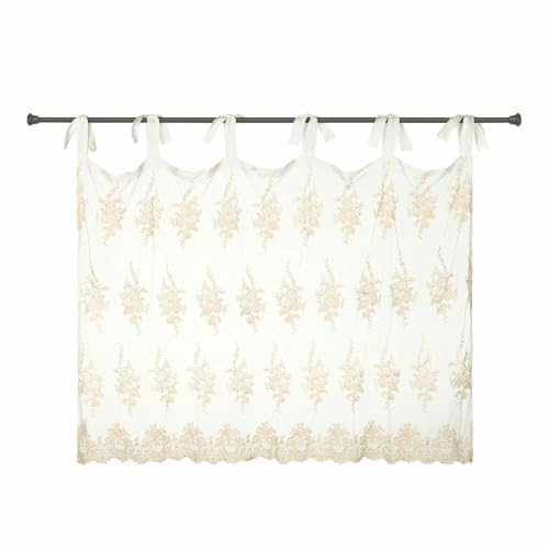 Loberon Scheibengardine Velarion, Creme | Florale Stickereien - Durchsichtige Netzstruktur - Dekorative Bindebänder - Romantischer Look - Sichtschutz