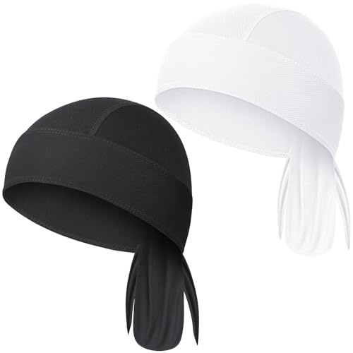 MELLIEX 2 st sportbandana för män och kvinnor, andningsbar cykelkeps, anti-UV, Bandana Durag, Svart + vit, One size