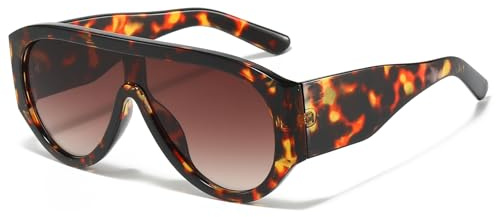 Long Keeper Oversized Pilot Sunglasses for Women Men Retro 70s Large Square Sunglasses Vintage Flat Top Chunky Sun Glasses UV400 Protection (Leopard Gradual Brown)