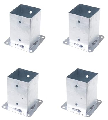 Aqbau® Set med 4 stolpar, skruvhylsa, skruvbänk, golvhylsa med pluggplatta, stolpskor för att skruva på, varmförzinkad (100 x 100 mm)
