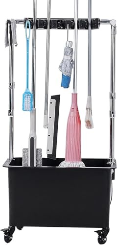 Cubo para trapeador y Soporte para escobas, Suministros de Limpieza, Organizador de Herramientas de jardín, Carrito de Limpieza con Ruedas, Armario para escobas Independiente, Arma