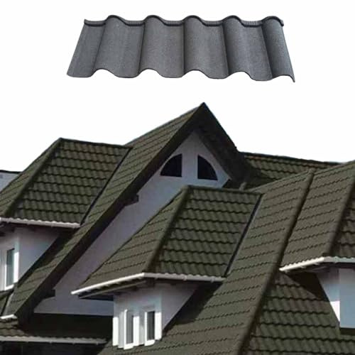 Tejas metálicas asfálticas para techos, tejas arquitectónicas con base de acero, paneles aislantes de techo de alta resistencia, tejas corrugadas para techos de casas, chalets(Black,10pcs)