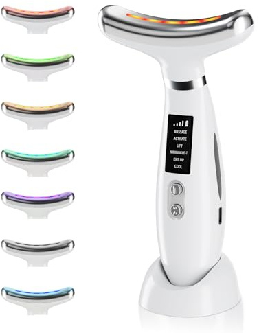 2026 New Face Massager, 6 Modes Anti-Aging Neck and face Massager with 45°C Heating&5°C Cooling,EMS Face Lift Device,Firming face Sculpting Device with Display & Base,for All Women(White)