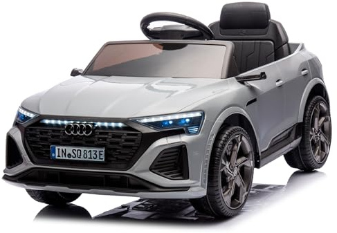 Auto Elettrica Bambini Audi SQ8 e-Tron 12V Con Licenza Ufficiale Sedile in Pelle Ruote EVA Telecomando 2.4GHz Luci LED MP3 Soft Start Porte Apribili Auto 3–6 Anni (Grigio)