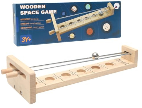 Bollstångsset - 32,5 x 11,5 x 7 cm balanssats | månen, med kloboll, hand-öga-koordination och koncentrationsträning, rullande leksak i trä för system