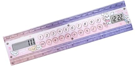 Skrivbordsräknare linjal med klockskärm, 15 cm/5,9 tum mätskala och 8-siffrig skärm för skola och undervisning rak linjal miniräknare studieskrivbord matematikhjälp LCD-skärm klocka klassrumsverktyg