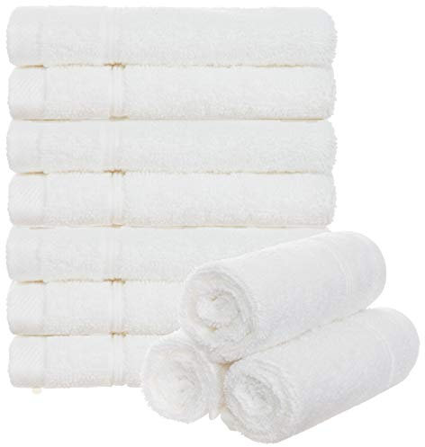 Brandsseller Juego de 10 Toallas de Jabón 30 x 30 cm Franela Toalla para Invitados con Percha Algodón 470 g/m² Baño Hogar - Blanco