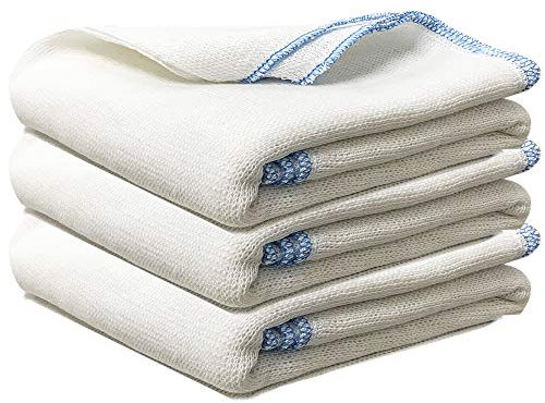 Towelogy® Pack Of 10 White Cotton Dish Cloths Extra Large HEAVY DUTY Biodegradable Commercial Grade Dishcloths Kitchen Cleaning Tea Towels Washcloths 38x45cm (White/Blue Coded)