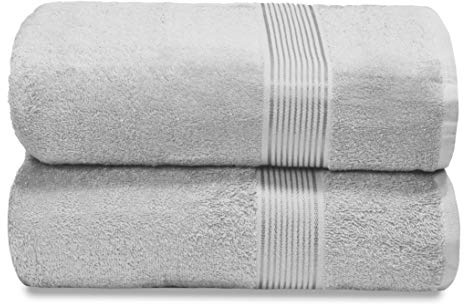 GLAMBURG Baumwolle 2er-Pack übergroße Badetücher 100 x 150 cm, große Badetücher, Ultra saugfähig, kompakt, schnell trocknend und leicht, Hellgrau