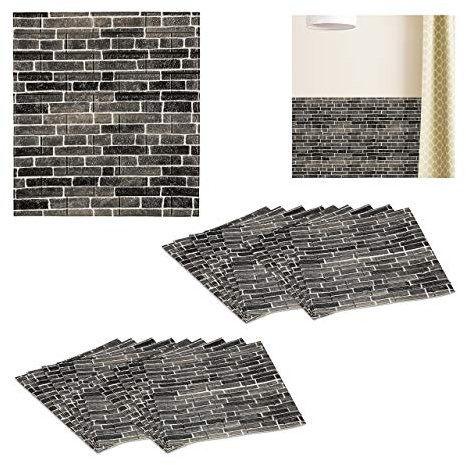 20 x Wandpaneele, selbstklebend, zuschneidbar, 3D Paneele, Wandverkleidung Steinoptik, 77x70 cm, Steinpaneele, anthrazit
