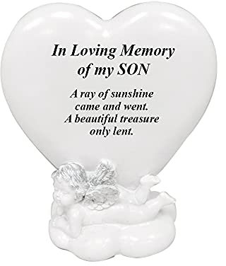 Memorial Heart Plaques Grave Cherub Ornaments - Personalised Grave Decoration Plaques, Cherub, Engraved with Remembrance Quotes in Loving Memory of your Special Ones (Son)