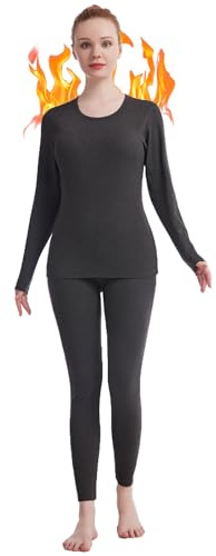 sous-vêtements Thermiques pour Femme à col Rond Ultra Doux et Long John Ensembles de sous-vêtements Longs pour Femme,sous-vêtements Longs évacuant l'humidité, Gris Pierre, Large