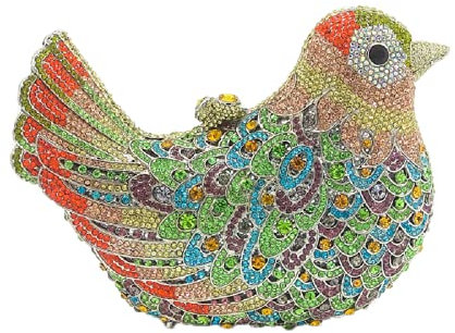 Vogel Clutch für Frauen Kristall Abendtasche Strass Hochzeit Handtasche Party Geldbörse, Grün & Orange, Small