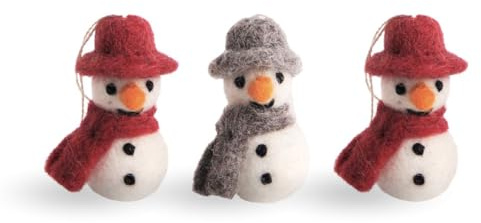 Én Gry & Sif Schneemann-Anhänger aus Filz, Weihnachts-Deko zum Aufhängen oder Hinstellen I Hand-Made, fair-Trade I 3 Stück in weihnachtlichem rot, weiß, grau