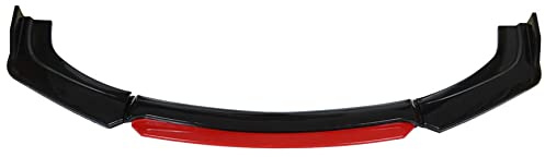 Silscvtt Universal Glossy Black Front Bumper Lip Spoiler Splitter 4 Pieces Kit Red Tongue