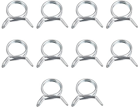 sourcing map Double Wire Spring Hose Clamp, 10pcs 65Mn Steel 10mm Inner Dia Fit 11mm-11.4mm OD Hose Fuel Line Silicone Tube Spring Clips, Silver Tone