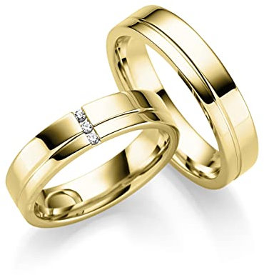 JC Trauringe | Paarpreis | Eheringe 925 Sterling Silber vergoldet | 3 Zirkonia Steine Nickelfrei Made in Germany Partnerringe Freundschaftsringe Gratis Gravur + Etui | ICT246-GP
