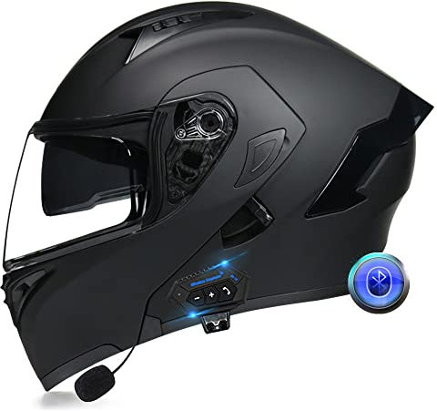 Integralhelm Motorrad Bluetooth Klappbarer Modularer Helm, Eingebauter Lautsprecher Headset Mikrofon Integrierter Helm mit Doppelvisier, ECE Geprüft, Motorradhelm Herren Damen