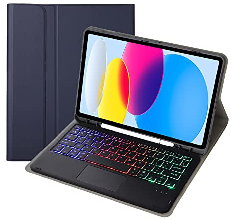 GUPENAA Funda Teclado con Panel Táctil para iPad 6ª/5ª Generación 2018 2017, Air 2/Air 1, Pro 9,7, Teclado iluminación Bluetooth Inalámbrico Desmontable con Portalápices,Azul