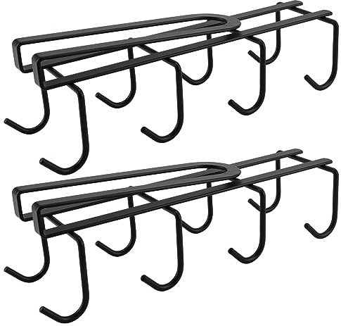DAKFOOK 2 Stück unter dem Schrank Becherhalter, Tassenhalter Hängend Schwarz mit 8 Haken, Tassen Haken Schwarz für Tassen, Gläser und Küchenutensilien