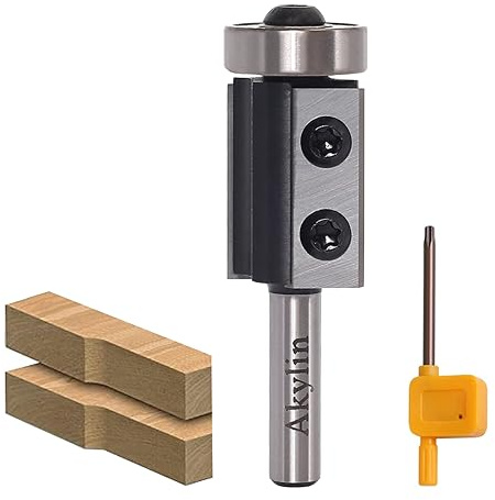 AKYLIN Wendeplatten Bündigfräser 8mm Schaft，2-seitigen Austauschbare Hartmetall Klinge， Bündigfräser Oberfräse mit Kugellager Holzfräser für Kantenbearbeitung