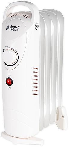 Russell Hobbs 650W Oil Filled Radiator, 5 Fin Portable Electric Heater - White, Adjustable Thermostat, Safety Cut-off, 10 m sq Room Size, RHOFR3001W, 2 Year Guarantee