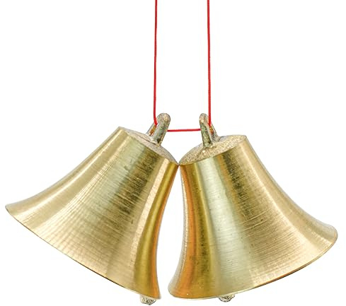 MrMrKura 2 Stücke Vintage Stil Messing Hängende Glocke Kuhglocke Türglocke Polierte Messing Glocken Hängende Seil für DIY Elefant Hund Kamel Glocken Weihnachtsglocken Garten Weihnachtsbaum Dekoration