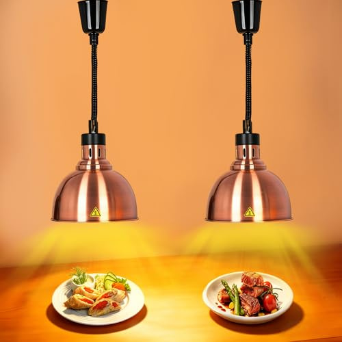 Lampada Riscaldante per Alimenti, Lampade Scaldavivande Cucina Retrattili, 250W Lampade Riscaldanti per Cucina a Buffet Sospesa per Ristoranti, Cucine, Hotel (Rame Rosso, 2 Pezzi)