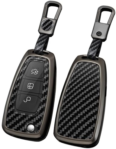 TECART Autoschlüssel Hülle cover Passt für Ford Mondeo Fusion Fiesta Kuga Ecosport Focus Escort Galaxy Transit Ranger ST RS Ka B-Max MK3 Galaxy Metal Schlüsselanhänger Etui 3 Taste Schwarz A