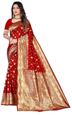 Sugathari Sari Banarasi pour femme en soie Kanjivaram pure douce 2023 Design Wear Pattu Sari dernières collections de sari de fête en coton avec chemisier pour mariage Sari (PARI 181 MAROON), Rouge,