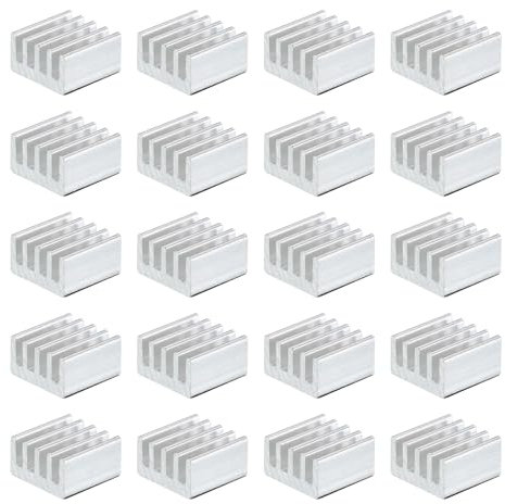 QUARKZMAN 20uds 9x9x5mm Aluminio Radiador Calor Disipador Enfriamiento con Fija Adhesiva Etiqueta para Chip CPU, Potencia Transistor, FET, IC, Potencia Amplificador, Blanco