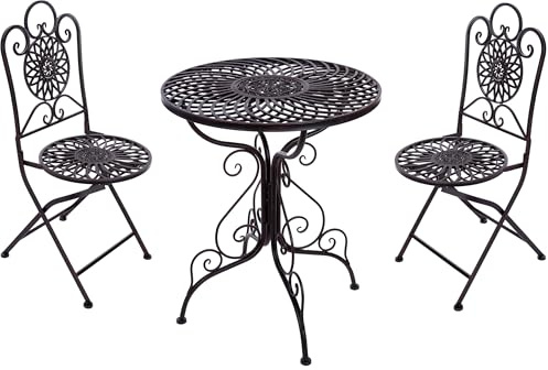 Wohnando 3tlg. Bistroset Balkonmöbel klappbar | Gartenmöbel Set aus Metall mit Mosaik Gartentisch und 2 Stühlen | platzsparende Gartenlounge im Vintage Design für Terrasse Balkon wetterfest | Pia