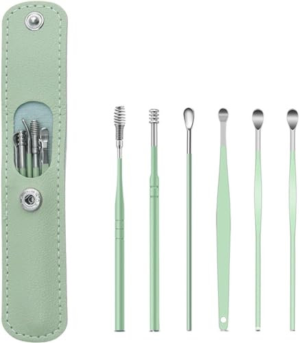 Ear Wax Remover,6 Pcs Premium Stainless Steel Ear Wax Removal Kit Ear Curette Ear Cleaner Tools for Children and Adult Earwax Removal Kit Cleaning Kit with Portable Bag
