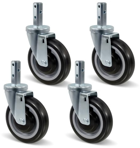 NINOSO 5 Caster Wheels, Square Stem Casters Set of 4 Heavy Duty, 7/8'' x 2-1/2 (Screw Diameter 7/8'', Stem Length 2-1/2) with 1/4'' Mounting Holes, Polyurethane Swivel Casters(Black)
