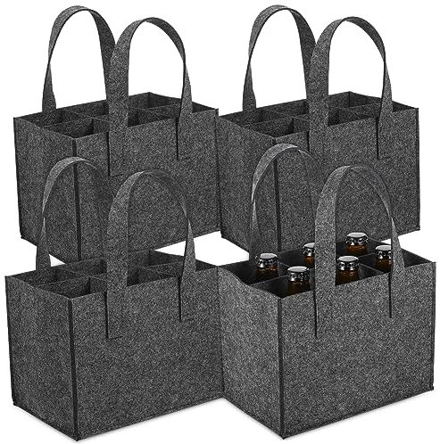 KONTONTY 4 Stück Flaschentaschen Aus Dickem Filz 6 Flaschen Weinhandtasche Mit Robustem Griff Für Reisen Camping Picknick