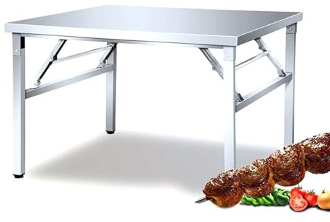 Edelstahl Arbeitstisch Klappbarer Edelstahltisch Küchentisch Outdoor Küche Tisch Gastronomie Gastro Terrasse klappbar Küchenschrank für Küchen Werkstatt Garten Keller Grilltisch Pflanztisch(Size:80x60