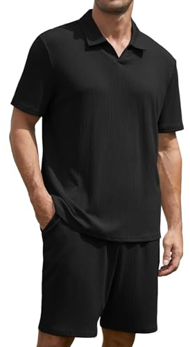 Anelune Trainingsanzug Herren Sommer 2-teilig, Sommer Outfit Herren | Zweiteiler, Sommer Set, Kurzarm T-Shirt & Kurze Hose, Sportanzug für Fitness, Freizeit & Alltag