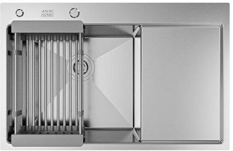 ANW HOME Fregadero Cocina 1 Seno 78x50 cm, Acero Inoxidable 304