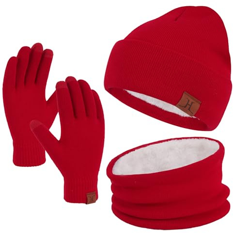 Bequemer Laden Herren Damen Winter Beanie Mütze Loop Schal Handschuhe Set | Herren Damen Winter Wintermütze Strickmütze Schlauchschal Halswärmer Touchscreen Winterhandschuhe Set Weihnachtsgeschenke