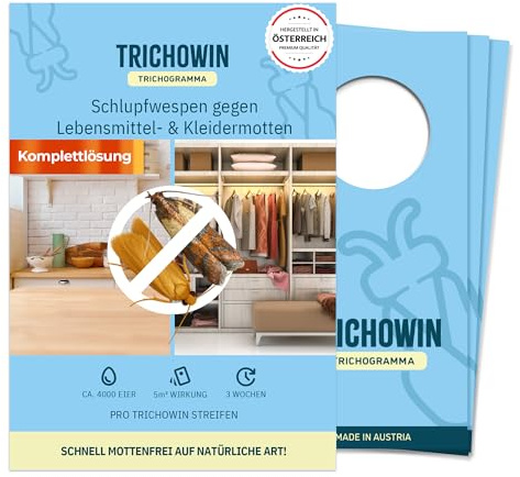 Trichowin Schlupfwespen gegen Lebensmittelmotten (Plodia interpunctella), biologisch & effektiv, 4000 Eier pro Streifen, unbedenklich für Menschen & Tiere, 3 Lieferungen alle 3 Wochen à 1 STK.