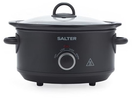 Salter Kuro 3.5L Slow Cooker – Electric Cooking Pot, 3 Heat Settings, Keep Warm Function, Dishwasher Safe Removable Ceramic Pot, Tempered Glass Lid, Cool-Touch Handles, 200W, Black, EK6249MBLK