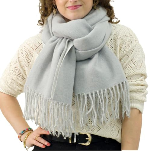 Xifrika langer Damenschal mit Fransen in Braun-Beige – weiches, warmes und elegantes Tuch, Schalgröße 200x64 cm. Warm und ideal für den Winter